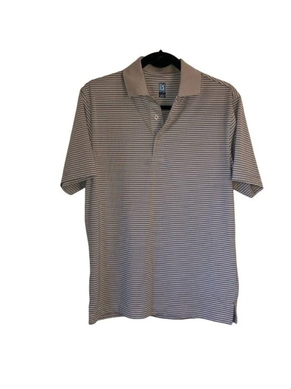 PGA Tour Mens Striped Polo Shirt S Beige & Black Short Sleeve